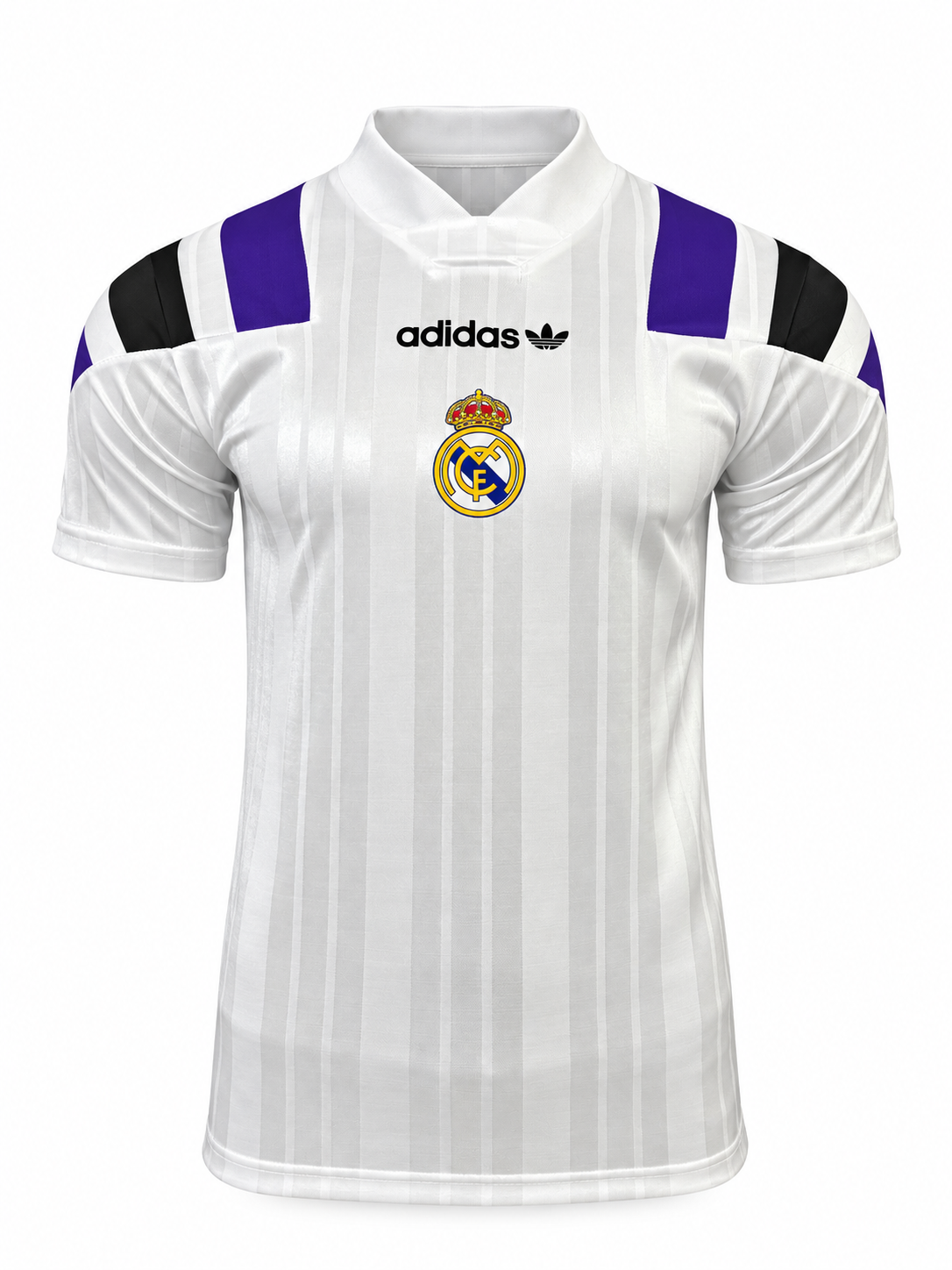 Real Madrid white and purple jersey — front view on white background
